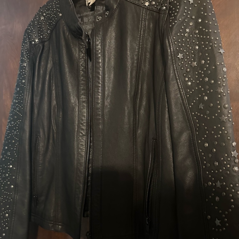 Idyllwind Black Leather Jacket with Studded Sleeves